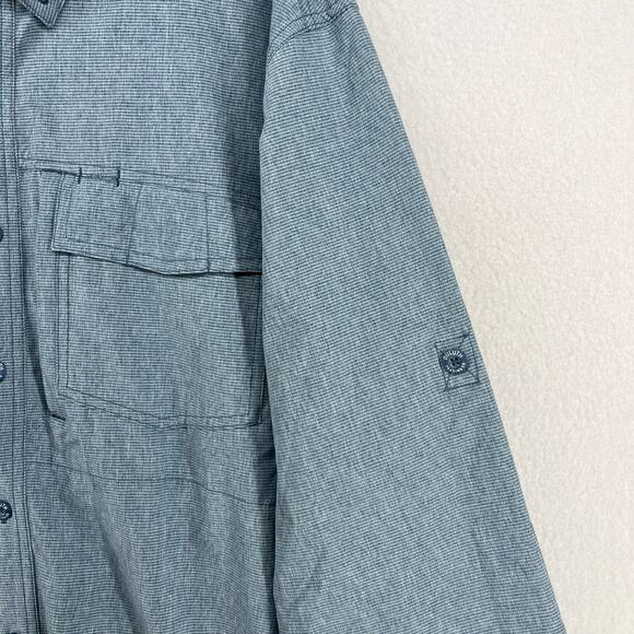 DULUTH TRADING Shirt Mens XLT Tall Stripe Button Up Vented Roll Tab Sleeve Blue - Picture 12 of 16